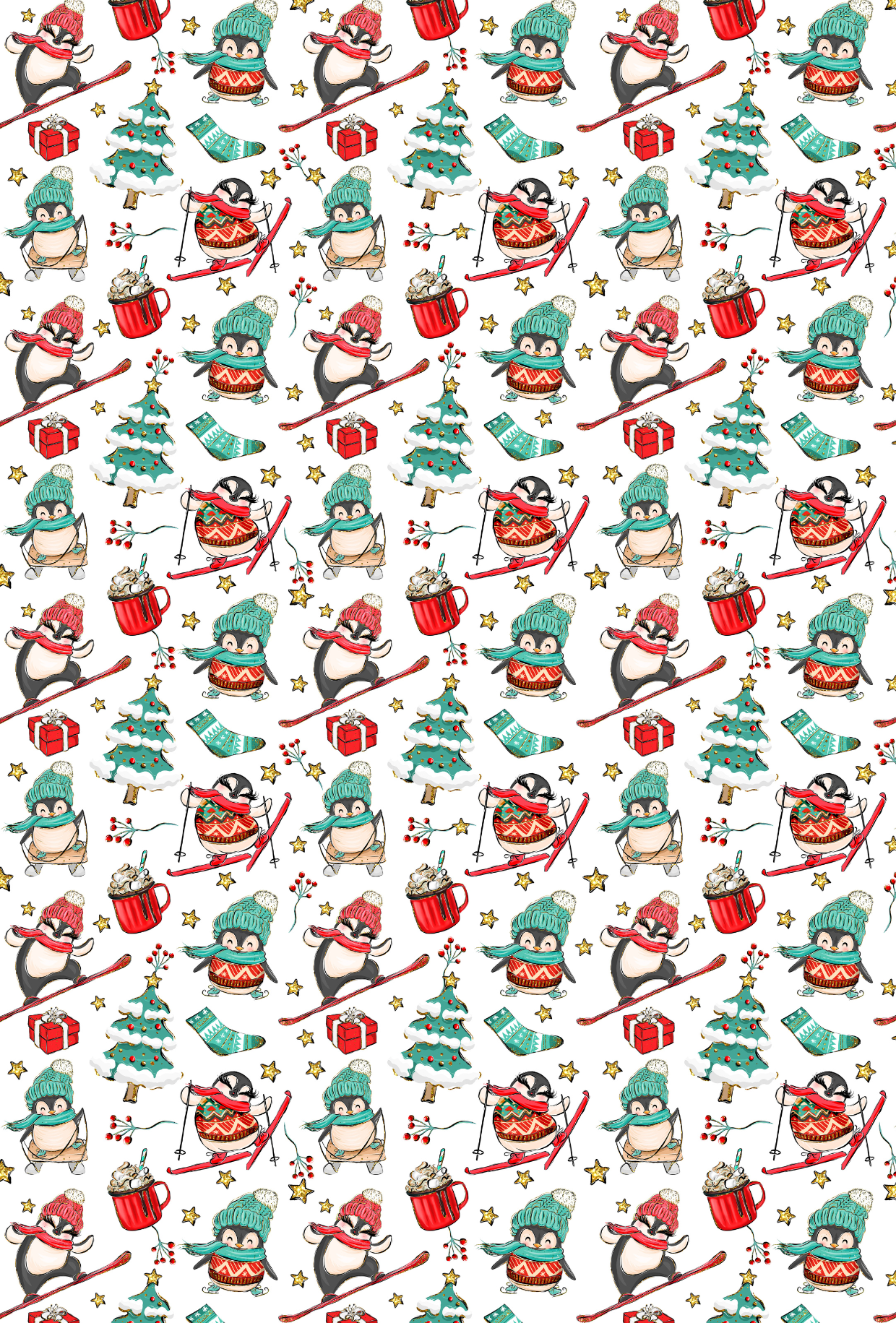 CHRISTMAS SKIING PENGUINS TAPE | PAD | PORT COVER